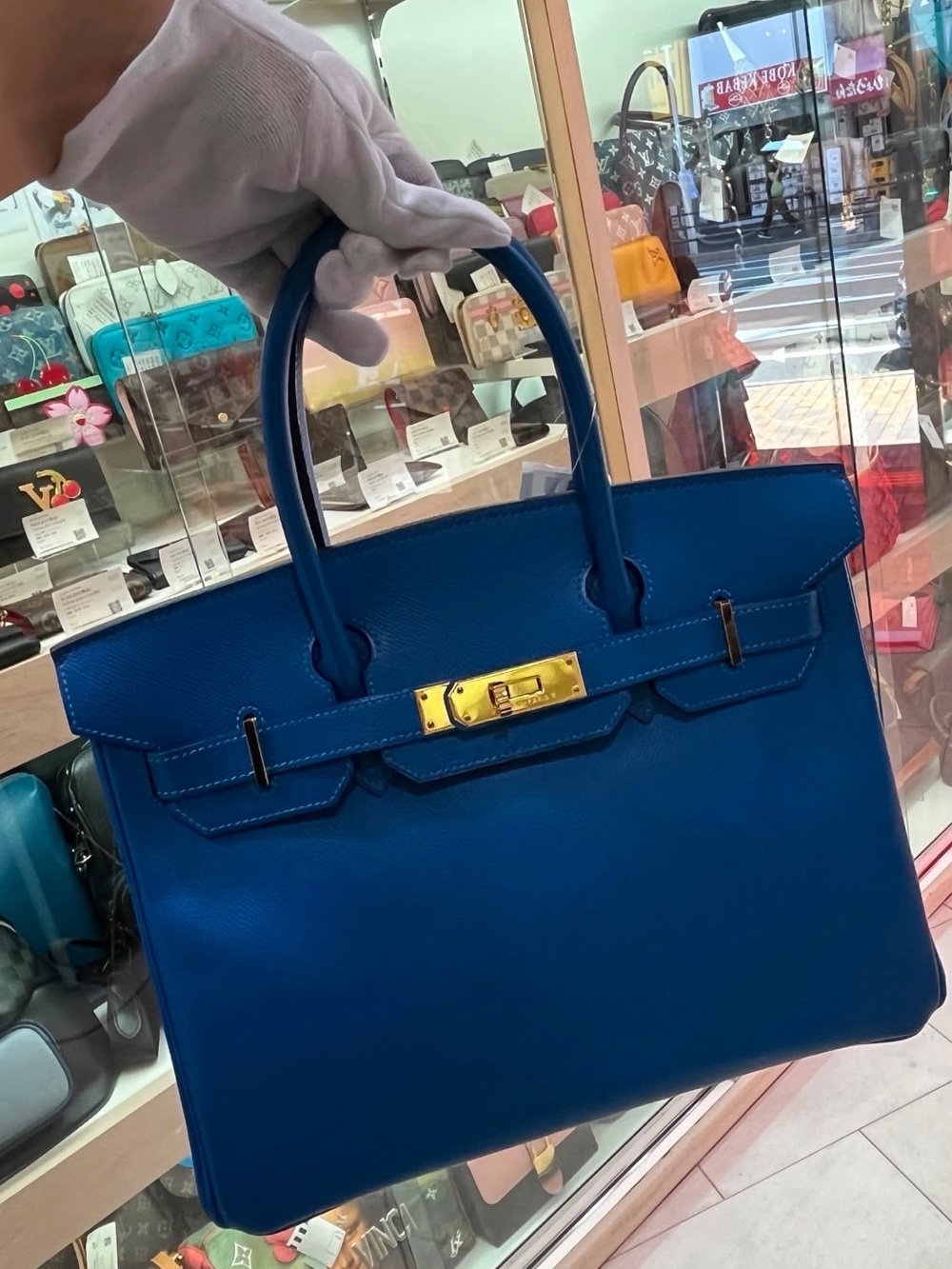 Bleu France Hermes Birkin 30 with gold hardware. Courchevel leather. Gorgeous!!